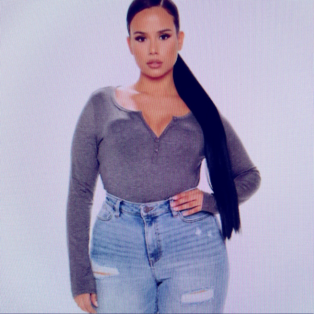Fashion Nova Long Sleeve Henley Tee - Navy 2X